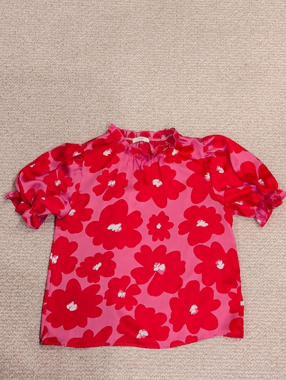 entro Pink & Red Floral Puff-Sleeve Blouse